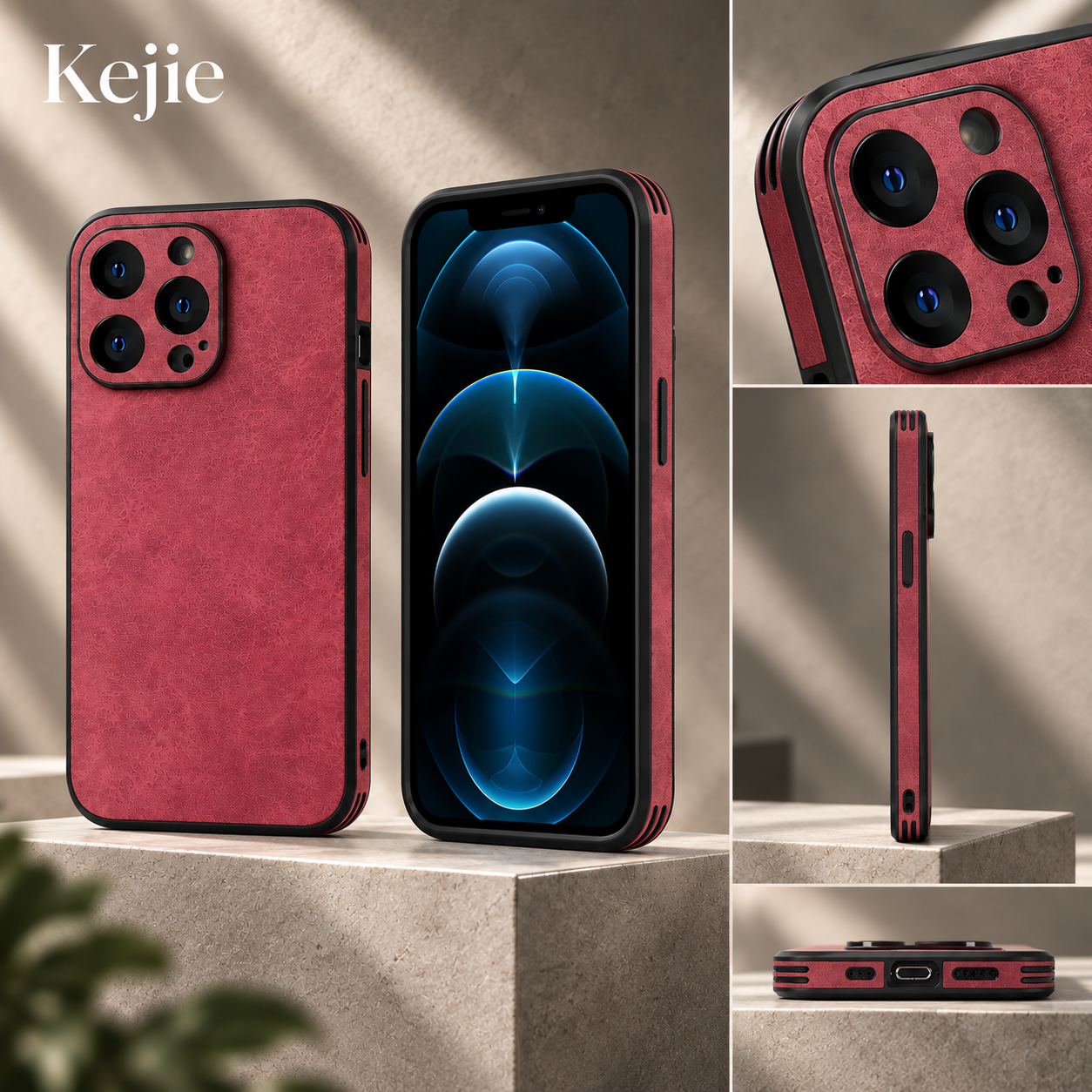 Slim profile of leather texture TPU case for iPhone 16