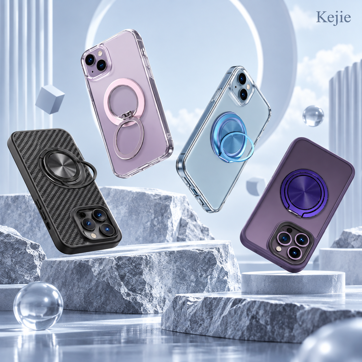 Clear decorative PC magnetic ring holder phone case